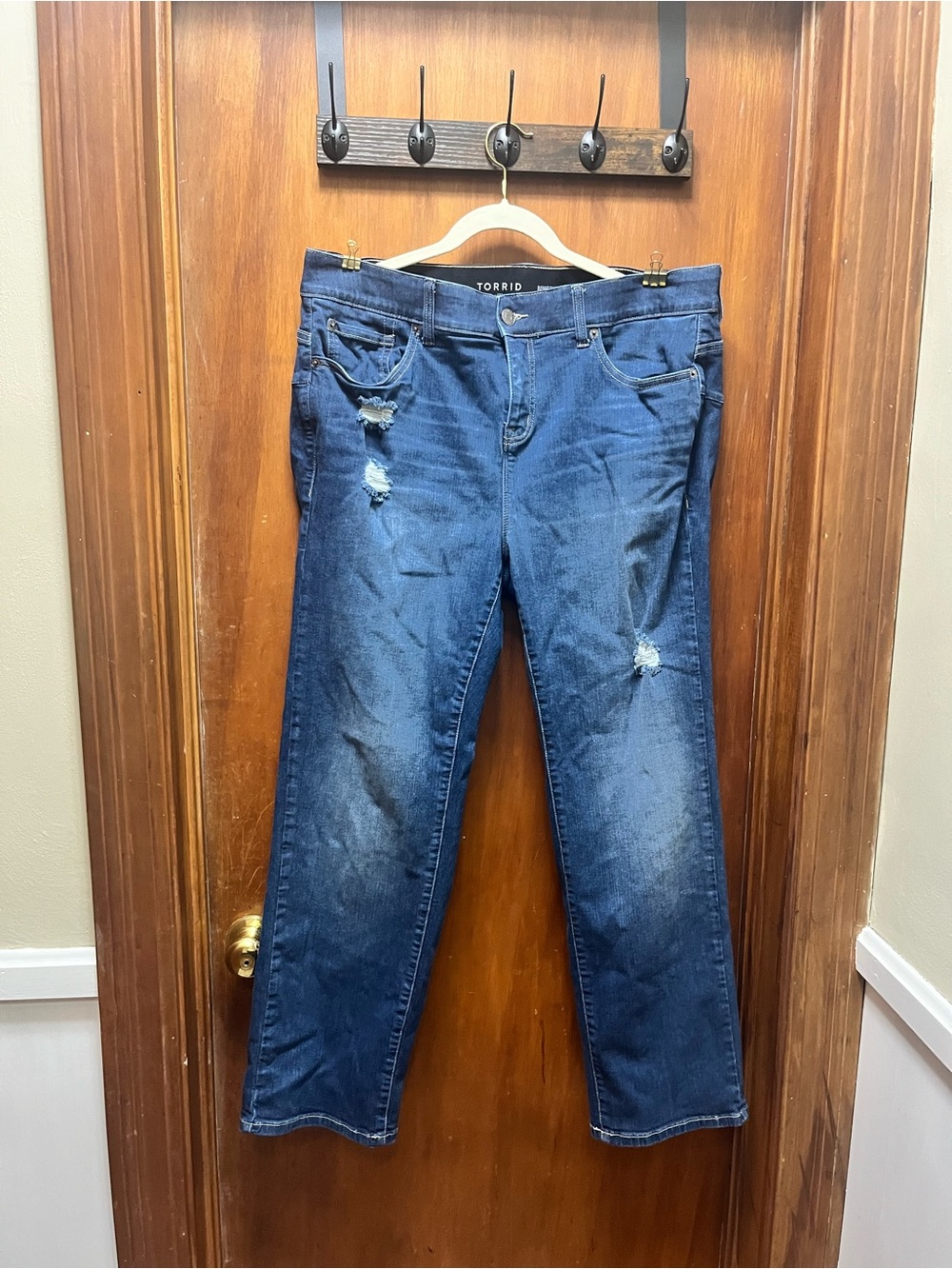 torrid Dark Blue Distressed Straight Leg Jeans 18R